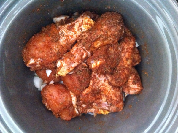 Raw Chicken with Spice Rub in Slow Cooker